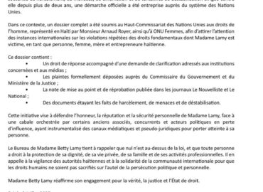 Betty Lamy écrit à l&rsquo;ONU pour obtenir la solidarité internationale